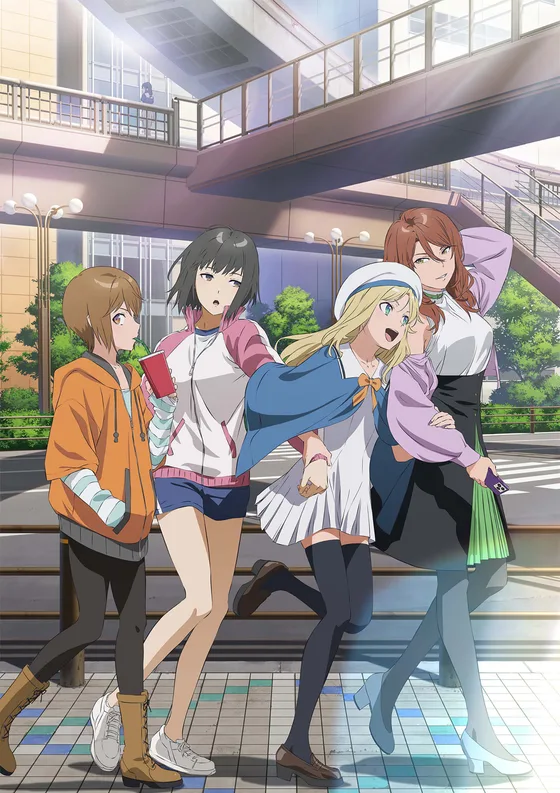A Certain Dark Item key visual of Mugino, Frenda, Takitsubo and Kinuhata walking together through Academy City in daylight