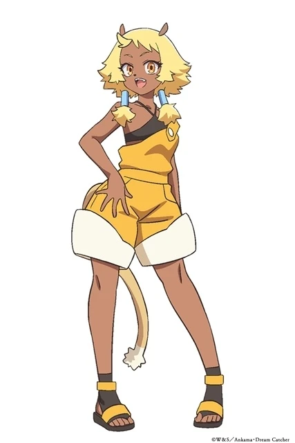 Bechamel, a blonde girl in yellow overalls, character design from Aoki Densho: Welsh & Shedar