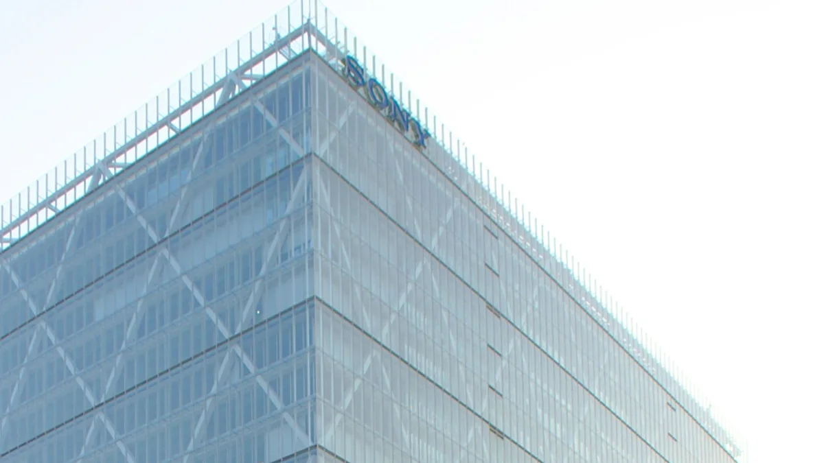 Sony headquarters building in Tokyo with the SONY sign on its glass facade