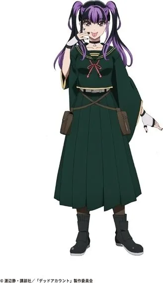Kiyomi Urusugawa with purple twin tails in the Dead Account anime