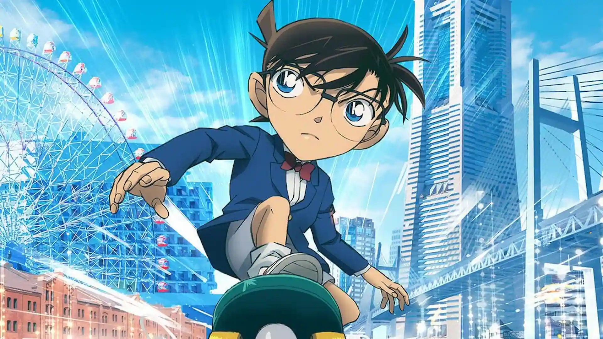 Official key visual for Detective Conan Movie 29: Fallen Angel of the Highway featuring Conan Edogawa and Chihaya Hagiwara