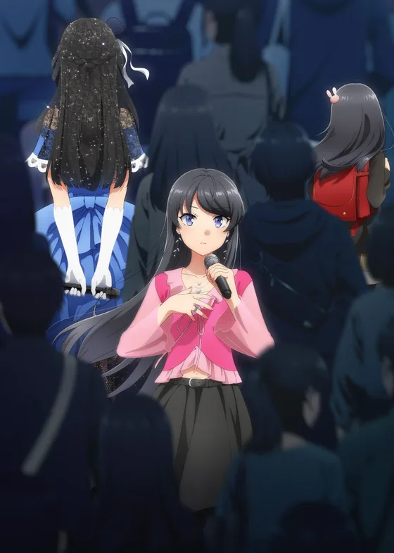 Rascal Does Not Dream of a Dear Friend key visual of Mai Sakurajima holding a microphone in a crowd