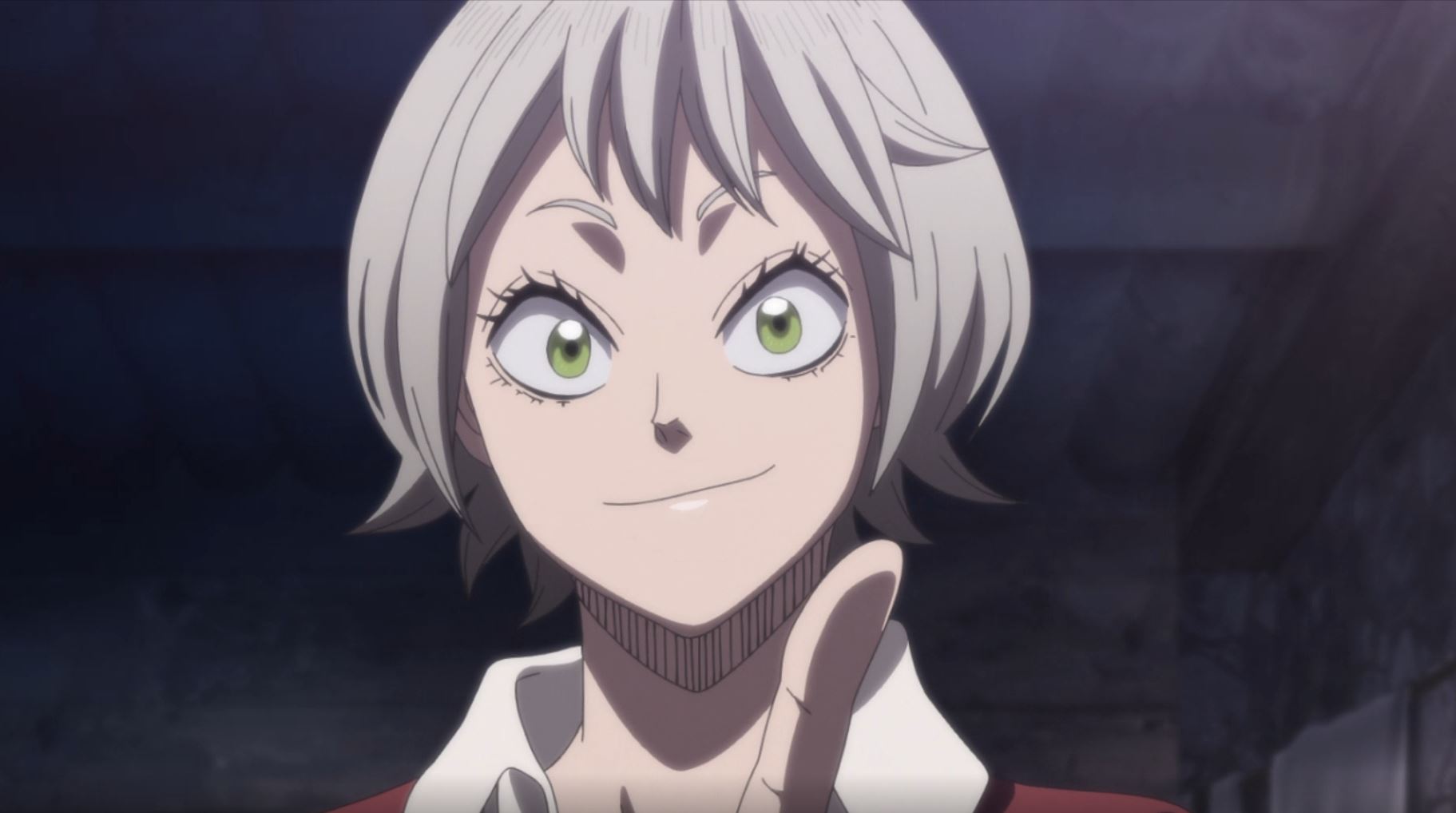 Asta's mother Licita, silver-haired and green-eyed, smiling in a scene from the Black Clover anime